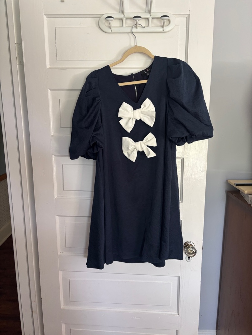 Navy Dress with White Bow Accents